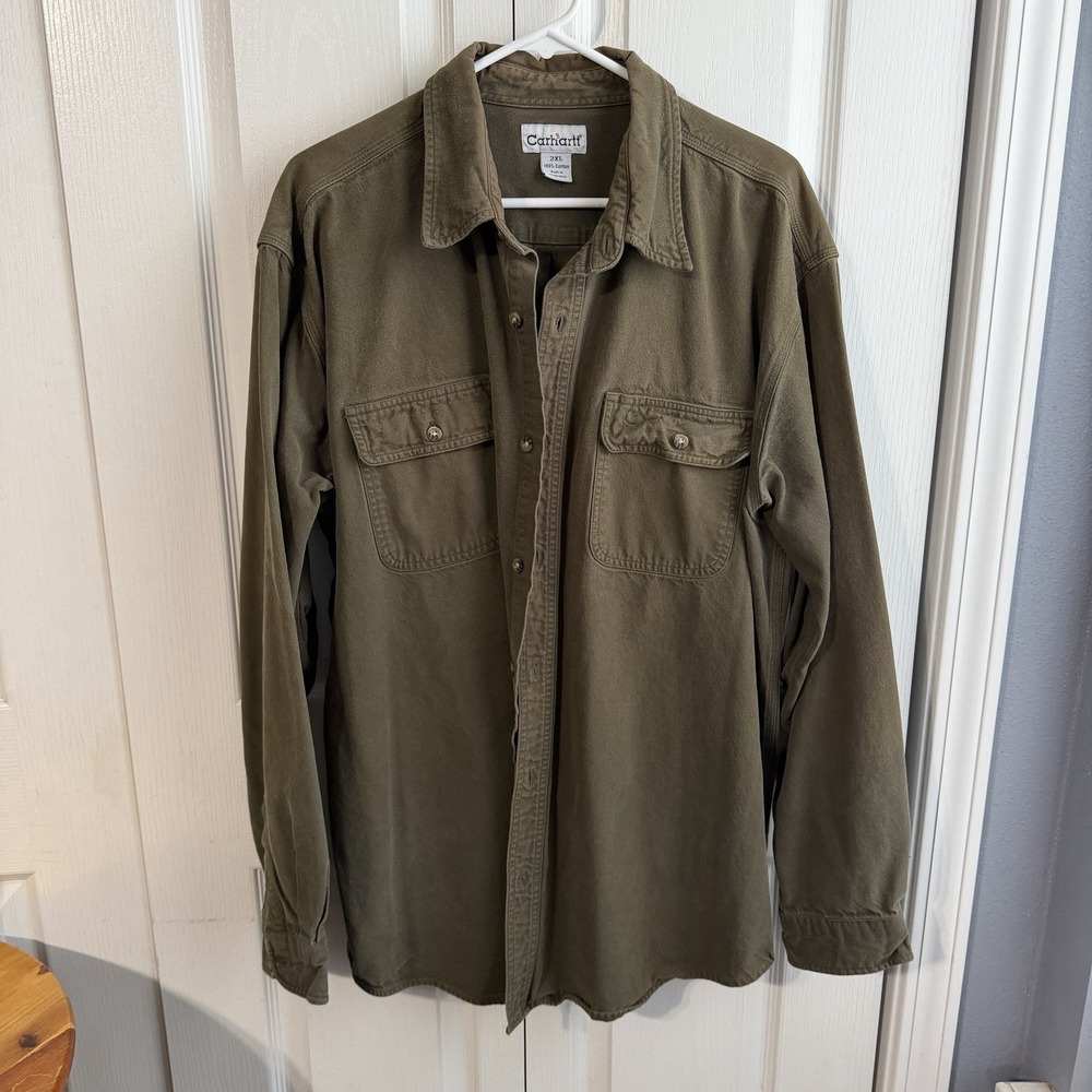 Carhartt Green Button Up Long Sleeve Work Shirt Men's Size 2X Gorpcore Grunge